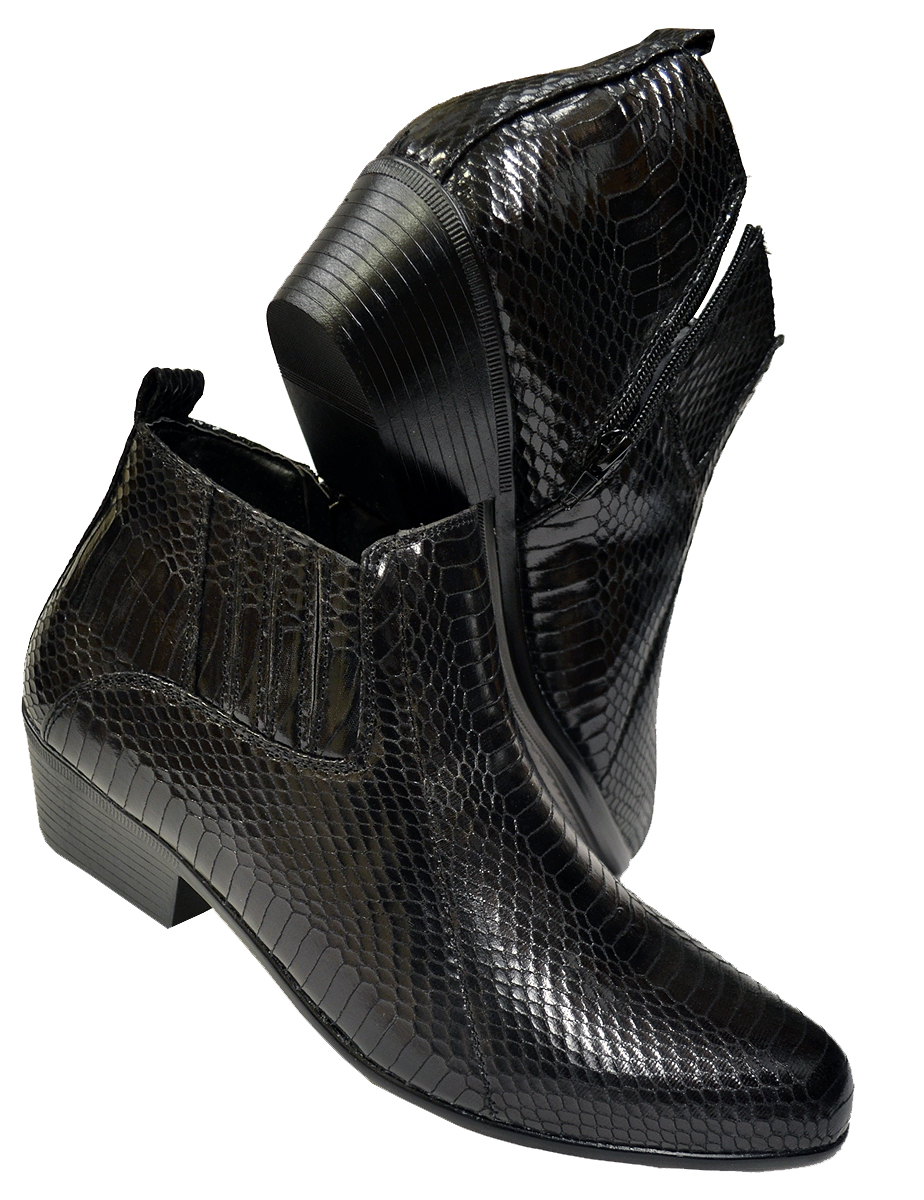 Antonio Cerrelli Black Vegan Leather Python Print Cuban Heel Chelsea Boots 5159